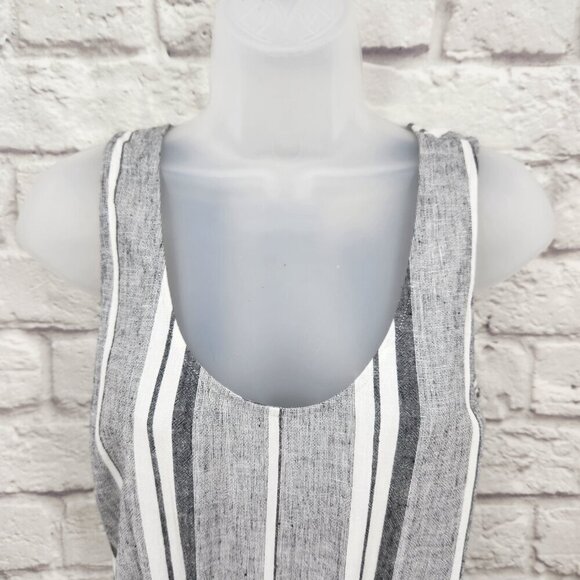 Cloth & Stone Striped Jumpsuit Wide Frayed Legs Open Back Linen Blend XS - Picture 6 of 16